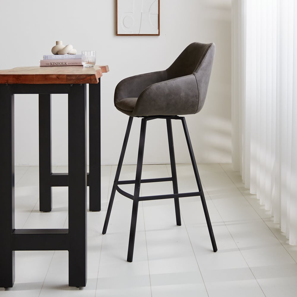 Bar stool Elise Ecoleather Dimehouse Anthracite LxWxH 88x61x54 Eco-leather Atmospheric photo side view