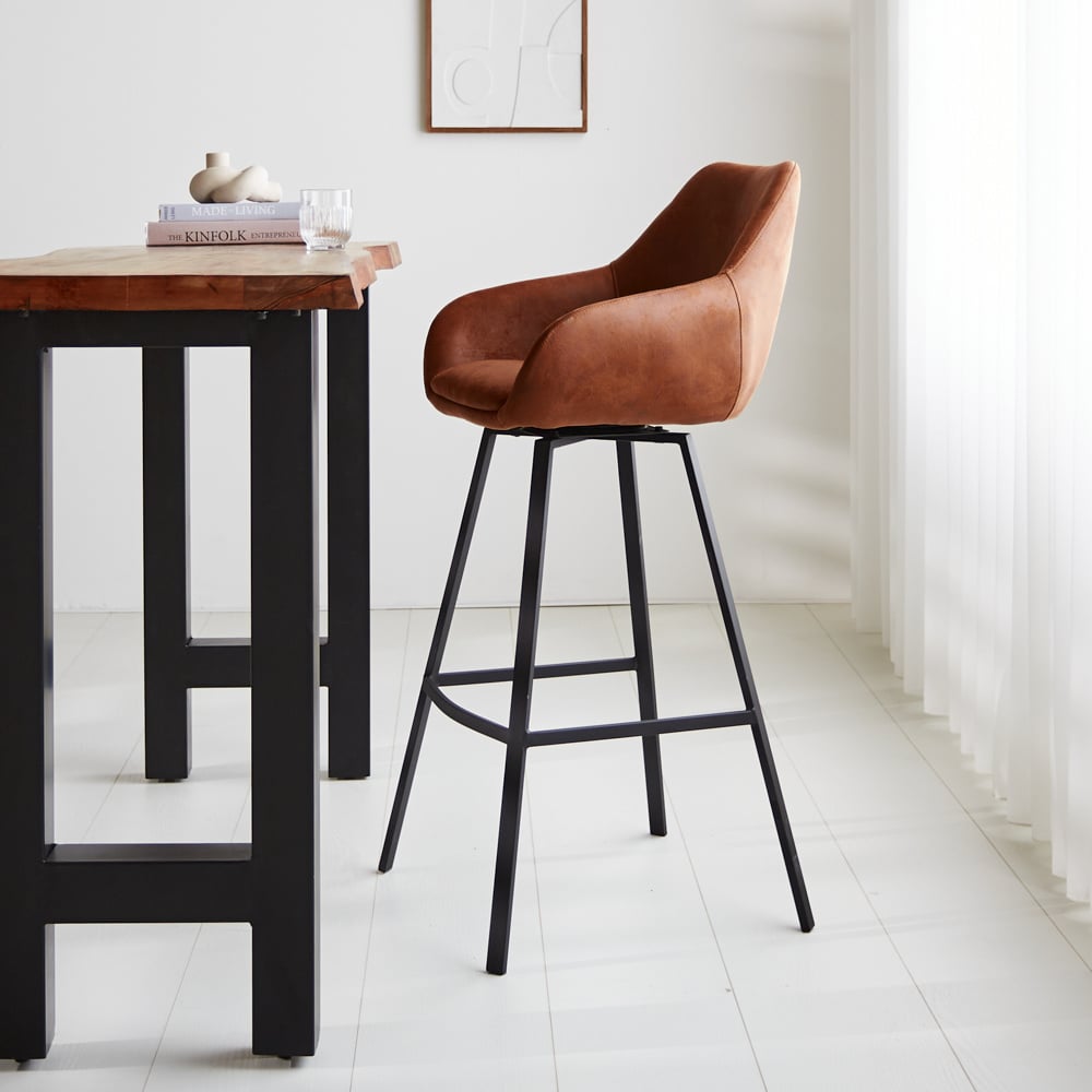 Bar stool Elise Ecoleather Dimehouse Cognac LxWxH 88x61x54 Eco-leather Atmospheric photo side view