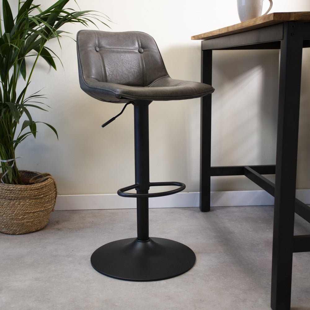 Barstool Jason Dimehouse Anthracite LxWxH 82x52x39 Faux leather Atmospheric photo diagonal front view