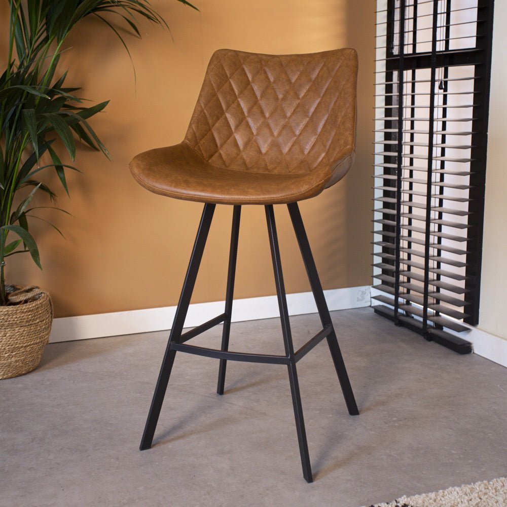 Barstool Juno Dimehouse Cognac LxWxH 86x56x56 Faux leather Atmospheric photo diagonal front view