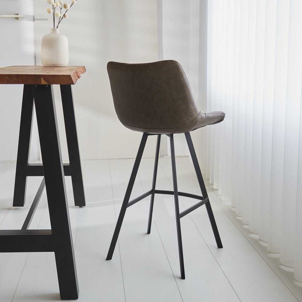 Barstool Juno Dimehouse Taupe LxWxH 86x56x56 Faux leather Atmospheric photo diagonal rear view