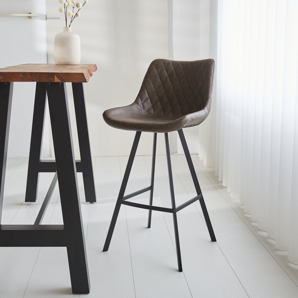 Barstool Juno Dimehouse Taupe LxWxH 86x56x56 Faux leather Atmospheric photo diagonal front view