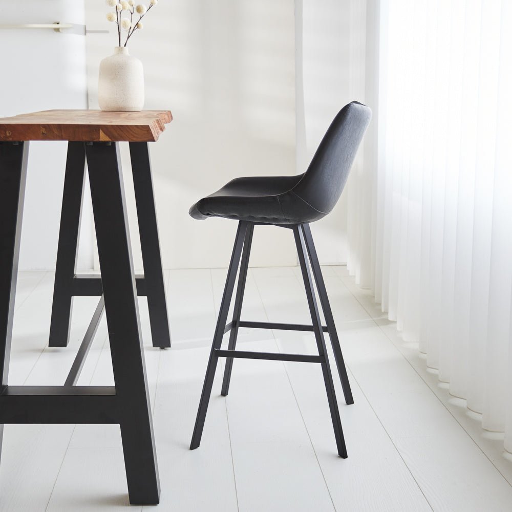 Barstool Juno Dimehouse Black LxWxH 86x56x56 Faux leather Atmospheric photo side view