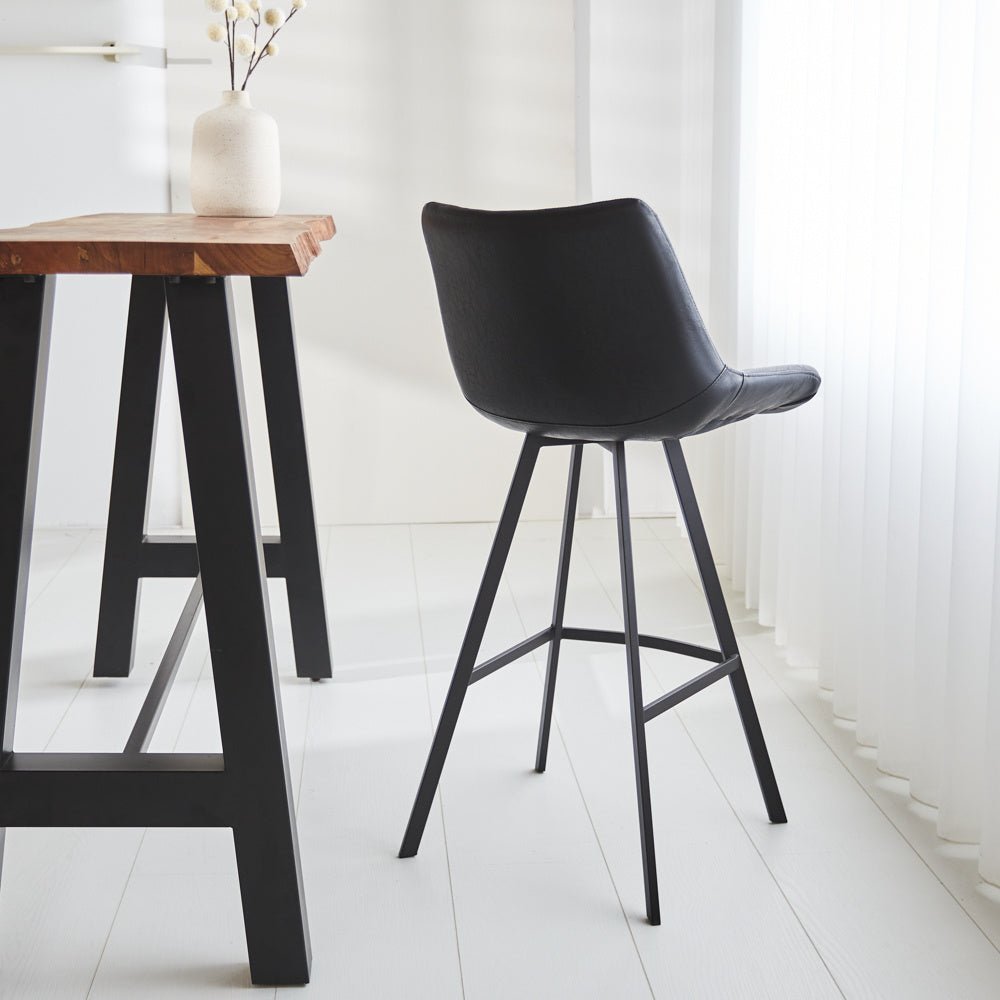 Barstool Juno Dimehouse Black LxWxH 86x56x56 Faux leather Atmospheric photo diagonal rear view