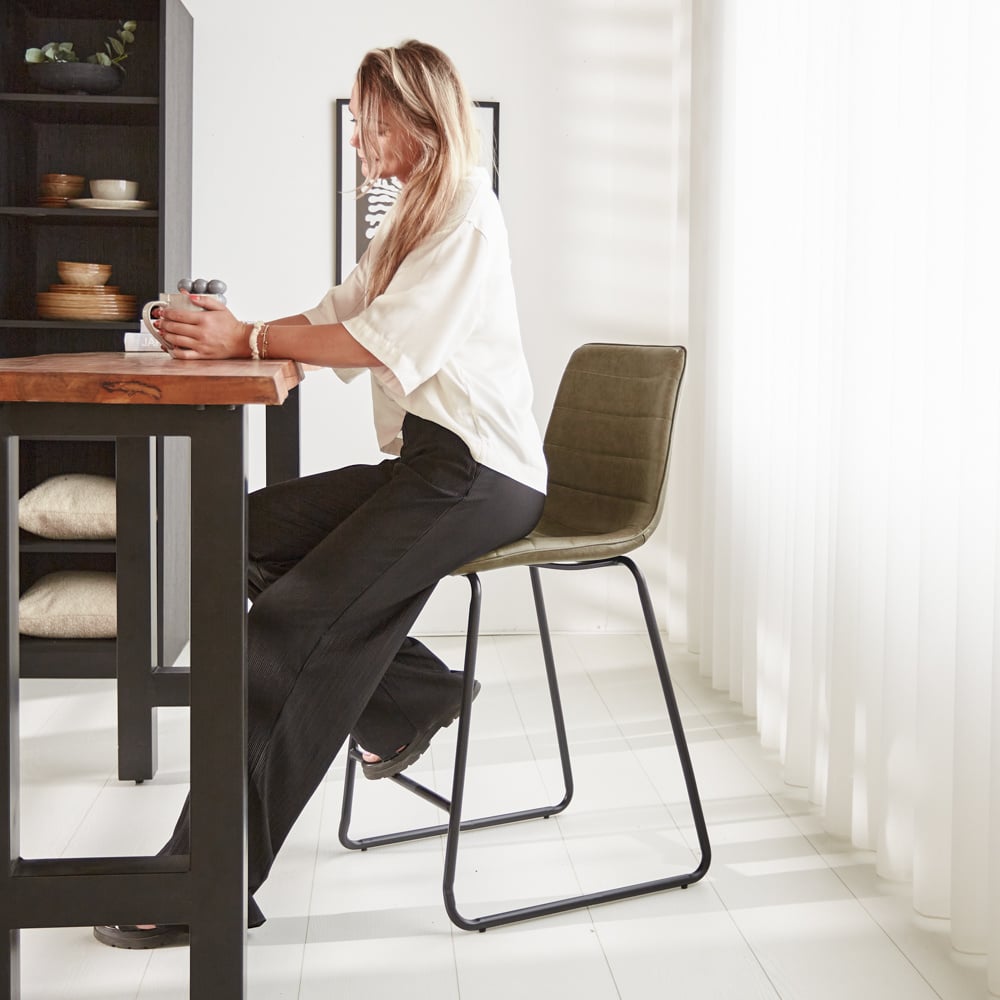 Bar stool Mark Faux leather Dimehouse Green LxWxH 79x65x54 Faux leather Atmospheric photo in situation