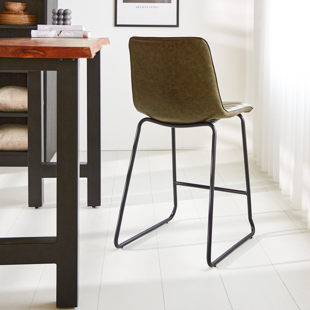 Bar stool Mark Faux leather Dimehouse Green LxWxH 79x65x54 Faux leather Atmospheric photo diagonal rear view