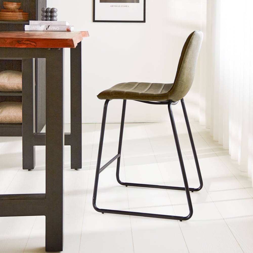 Bar stool Mark Faux leather Dimehouse Green LxWxH 79x65x54 Faux leather Atmospheric photo side view