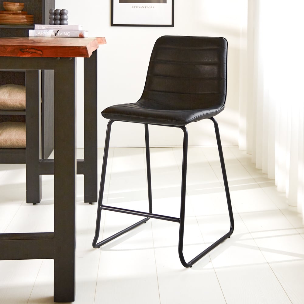 Bar stool Mark Faux leather Dimehouse Black LxWxH 79x65x54 Faux leather Atmospheric photo diagonal front view