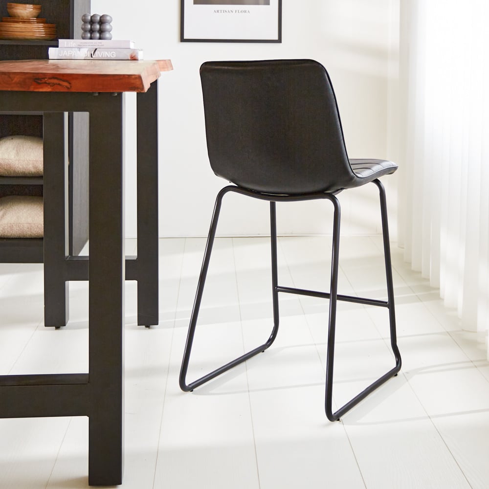 Bar stool Mark Faux leather Dimehouse Black LxWxH 79x65x54 Faux leather Atmospheric photo diagonal rear view