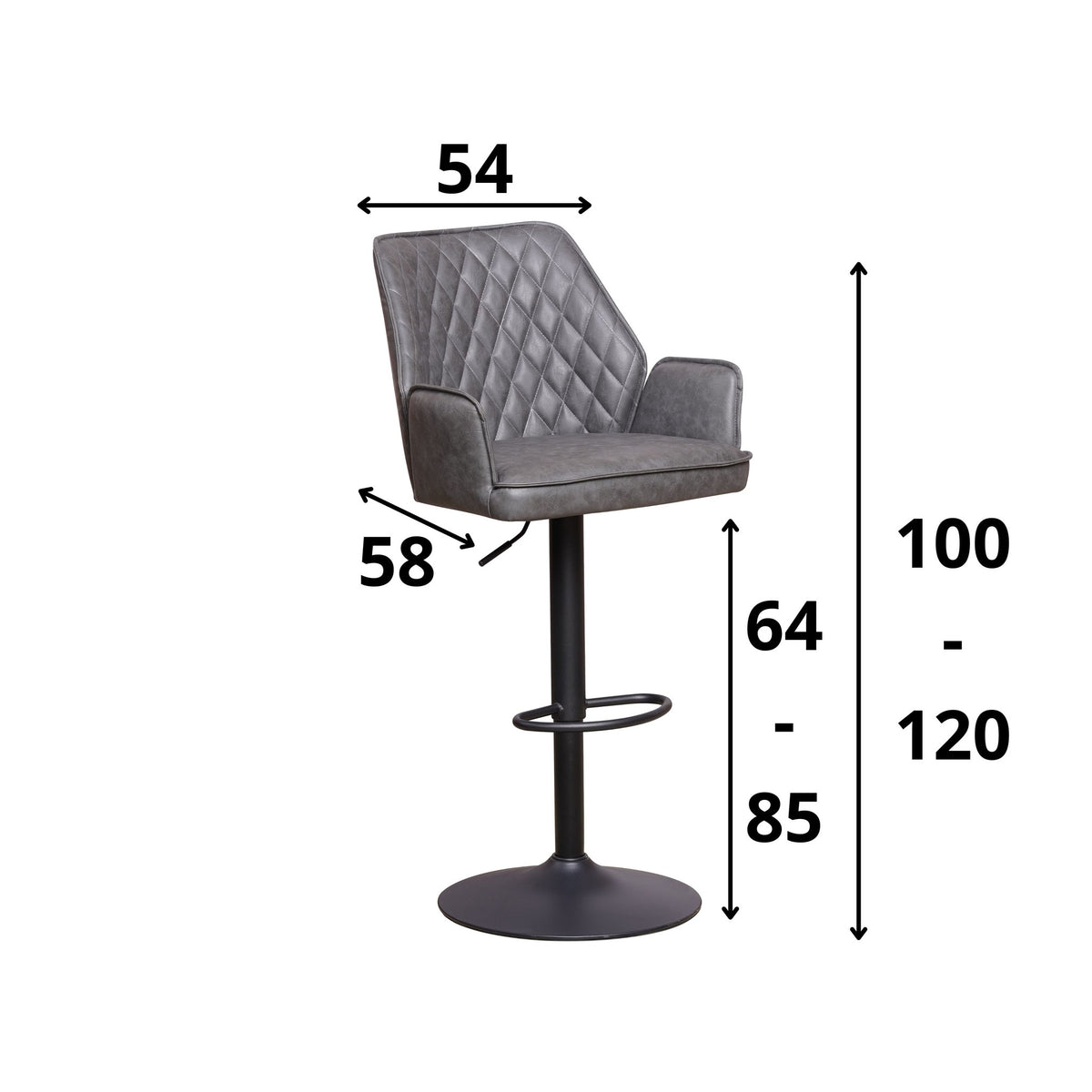Bar stool Novan microfibre Dimehouse Anthracite LxWxH 73x57x44 Fabric White photo size indication