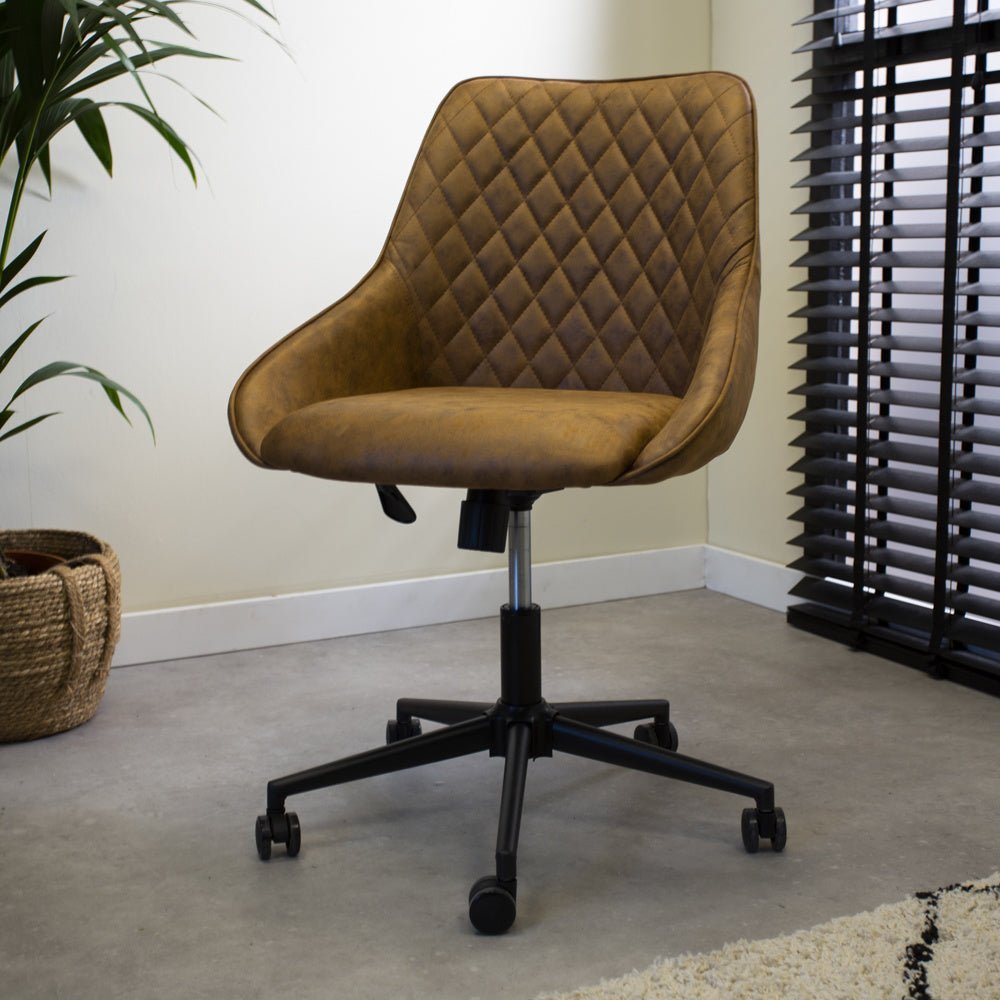 Office chair Emily Microfibre Dimehouse Cognac LxWxH 75x61x52 Microfiber Atmospheric photo diagonal front view