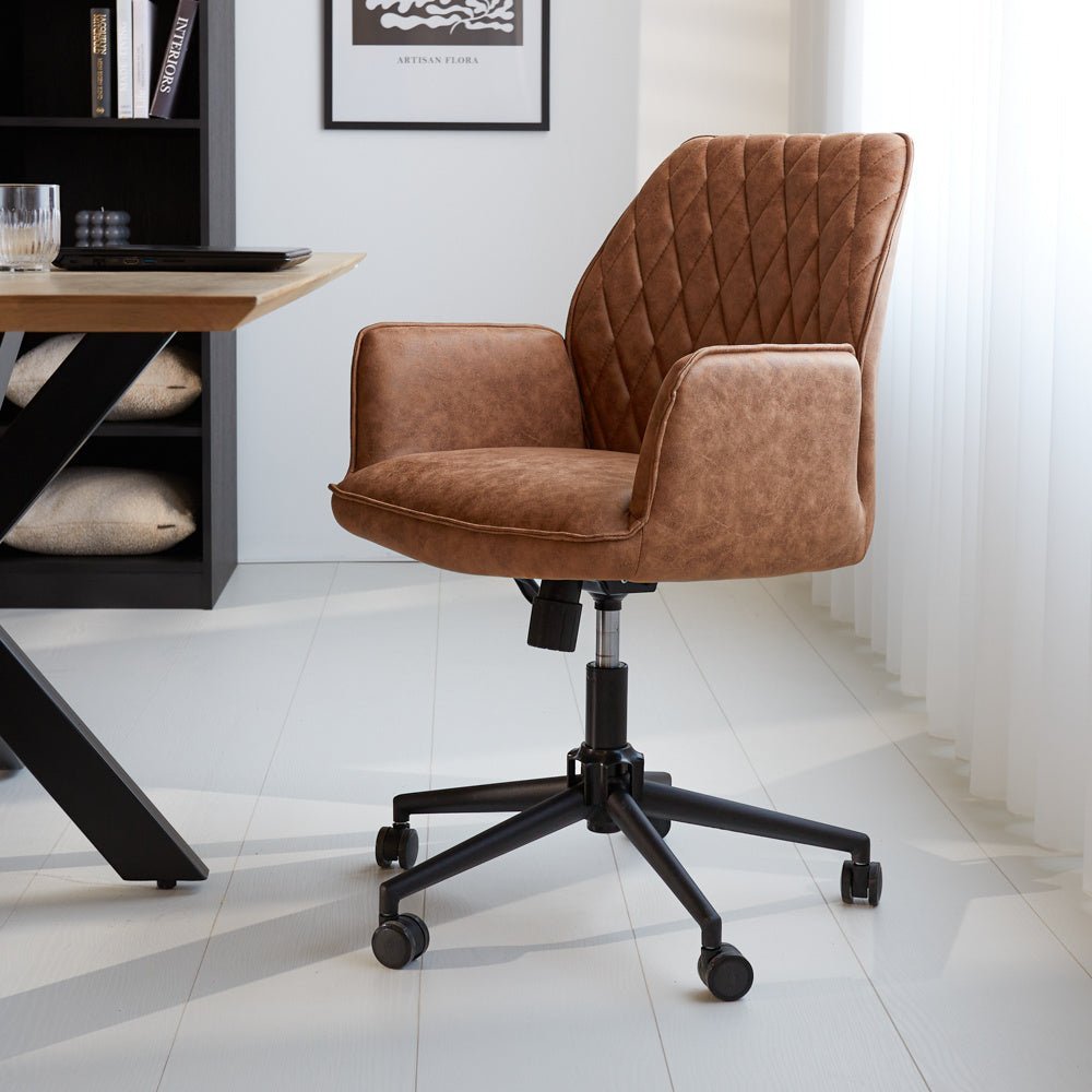Office chair Novan Dimehouse Cognac LxWxH 72x63x58 Fabric Atmospheric photo diagonal front view