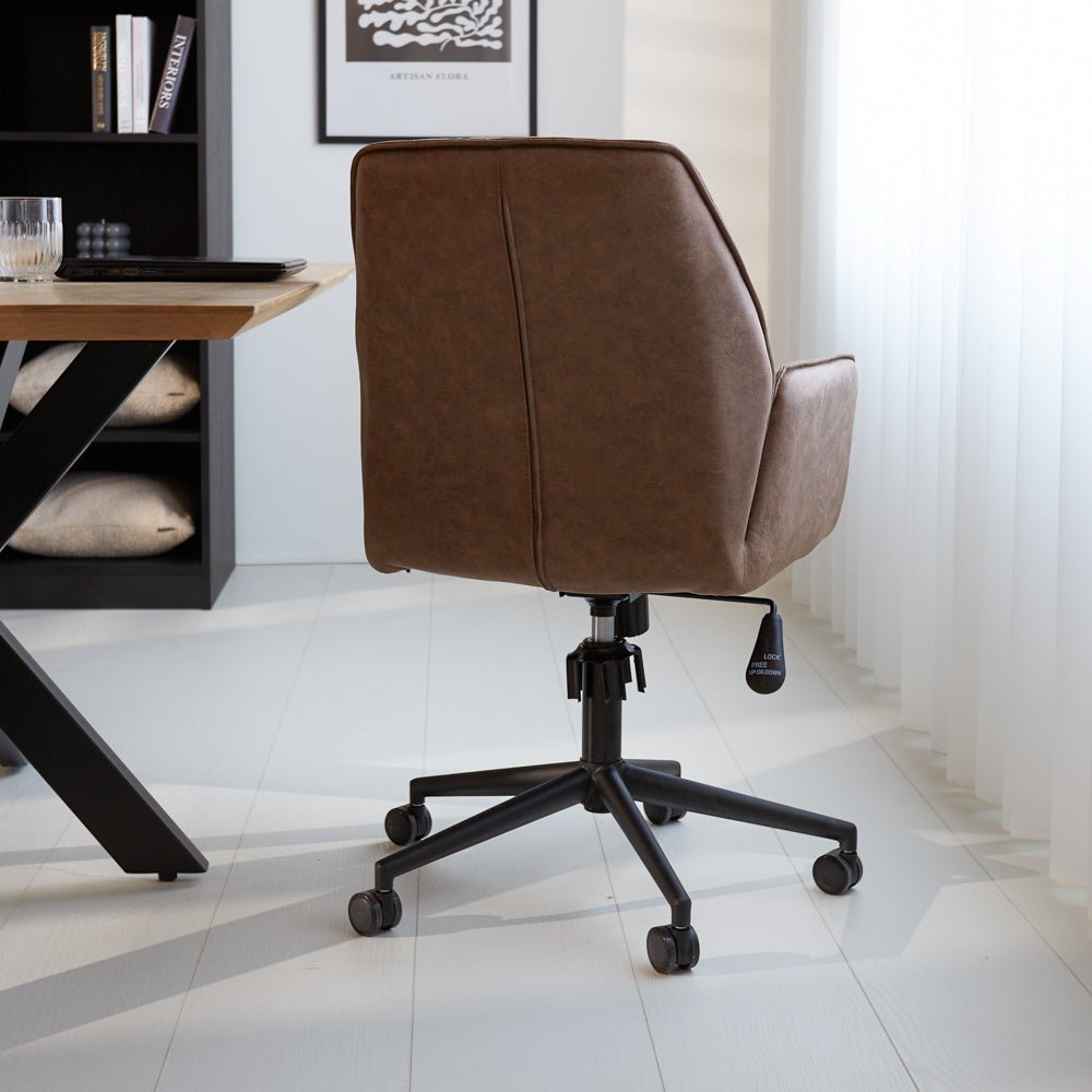 Office chair Novan Dimehouse Taupe LxWxH 72x63x58 Fabric Atmospheric photo diagonal rear view