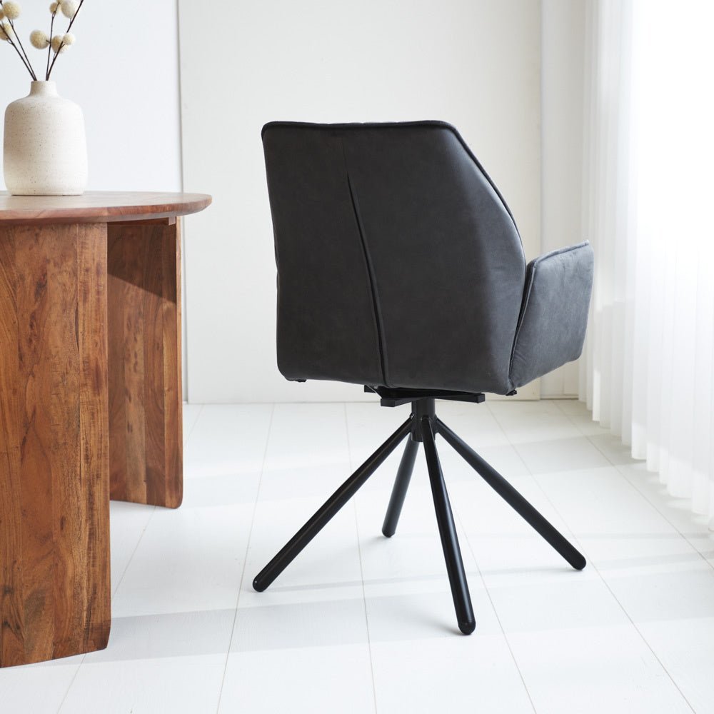 Dining room chair Novan Microfibre Dimehouse Anthracite LxWxH 71x64x56 Fabric Atmospheric photo diagonal rear view