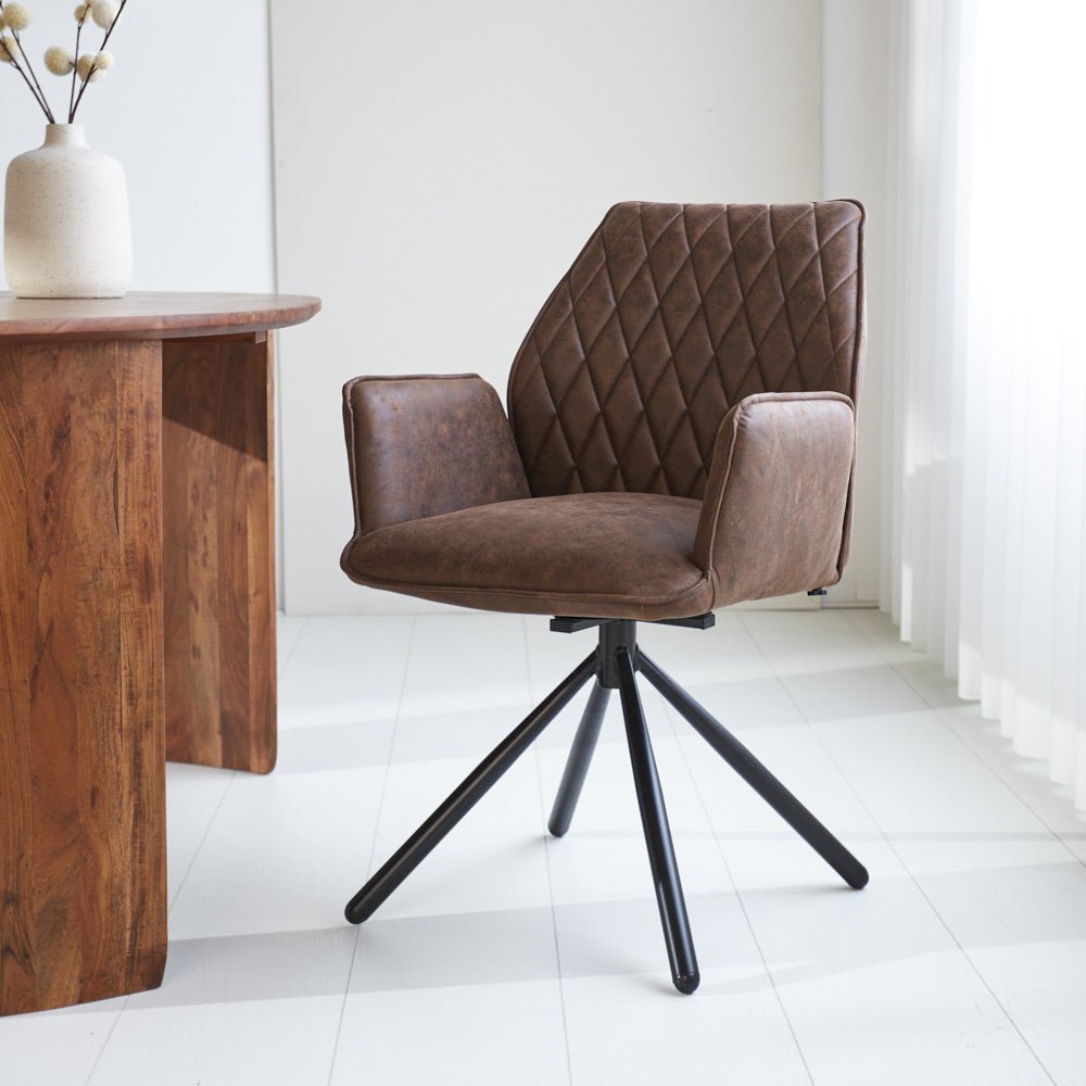 Dining room chair Novan Microfibre Dimehouse Brown LxWxH 71x64x56 Fabric Atmospheric photo diagonal front view