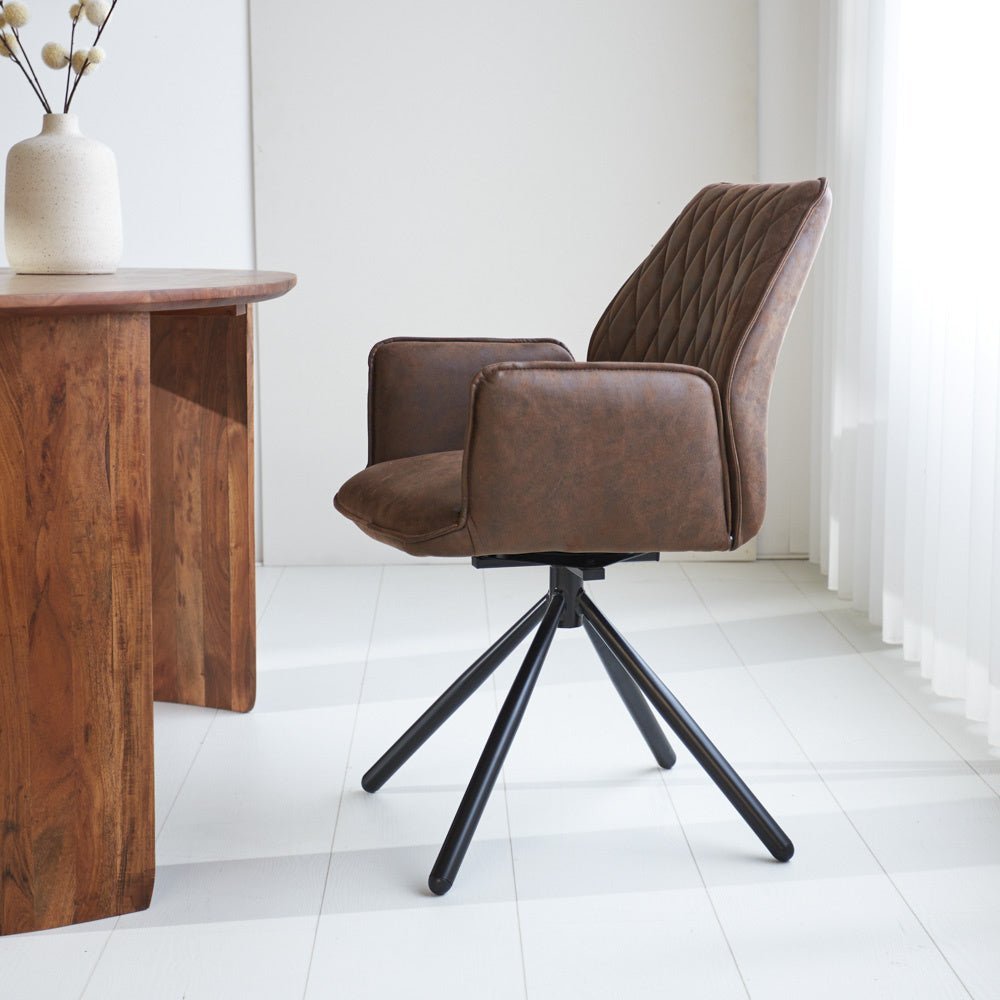 Dining room chair Novan Microfibre Dimehouse Brown LxWxH 71x64x56 Fabric Atmospheric photo side view