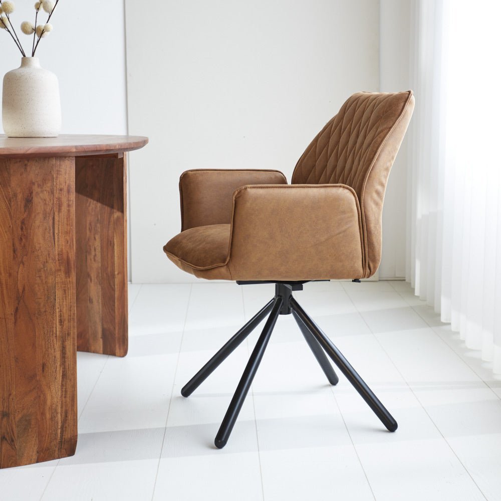 Dining room chair Novan Microfibre Dimehouse Cognac LxWxH 71x64x56 Fabric Atmospheric photo side view