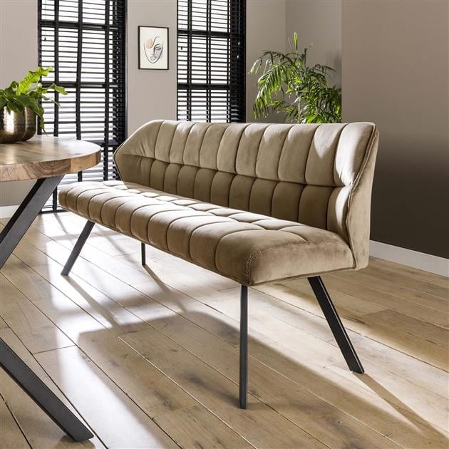 Dining room sofa Romy DH Interior Champagne LxWxH 190x60x48 Velvet Atmospheric photo diagonal front view