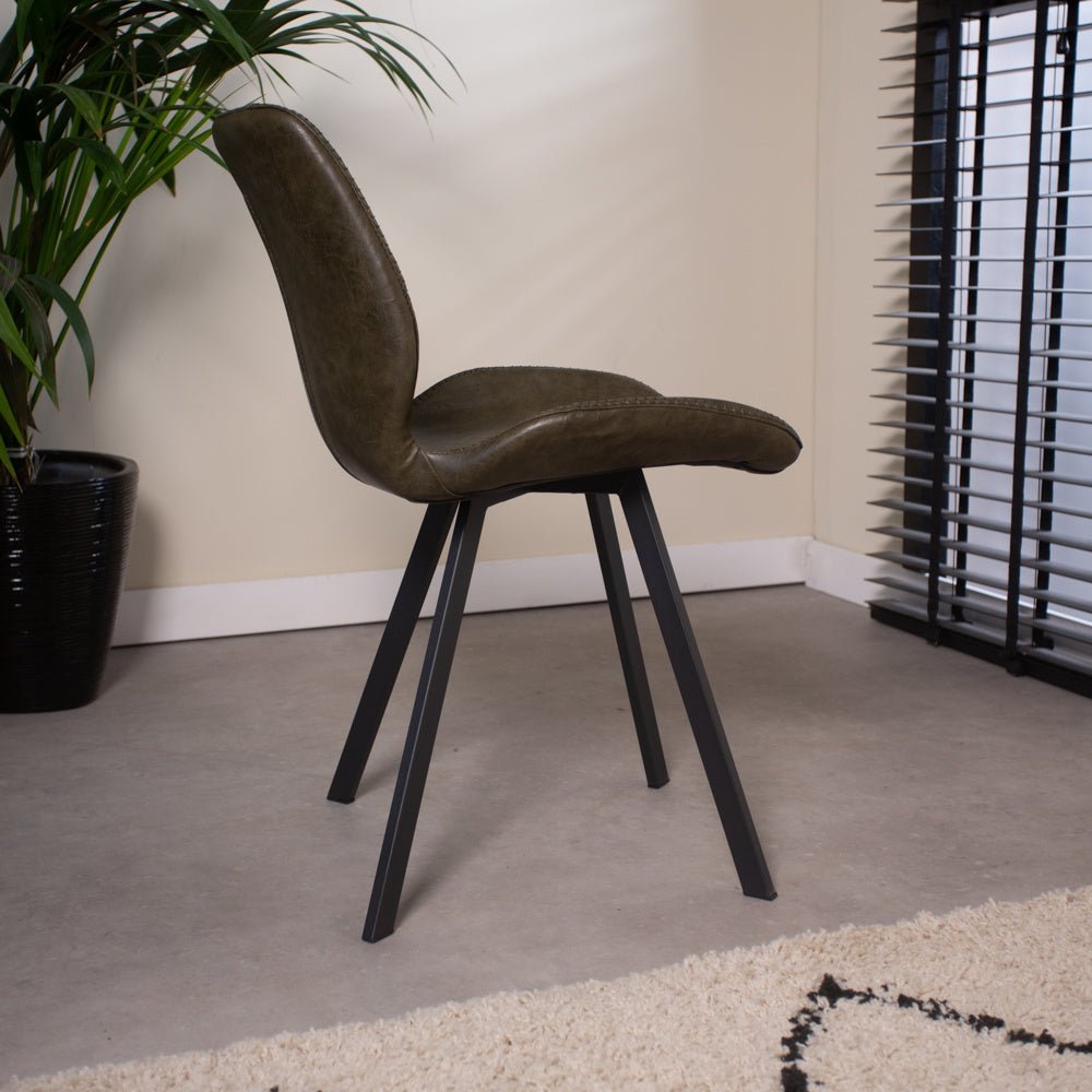 Dining room chair Barry Dimehouse Green LxWxH 69x66x48 Faux leather Atmospheric photo side view