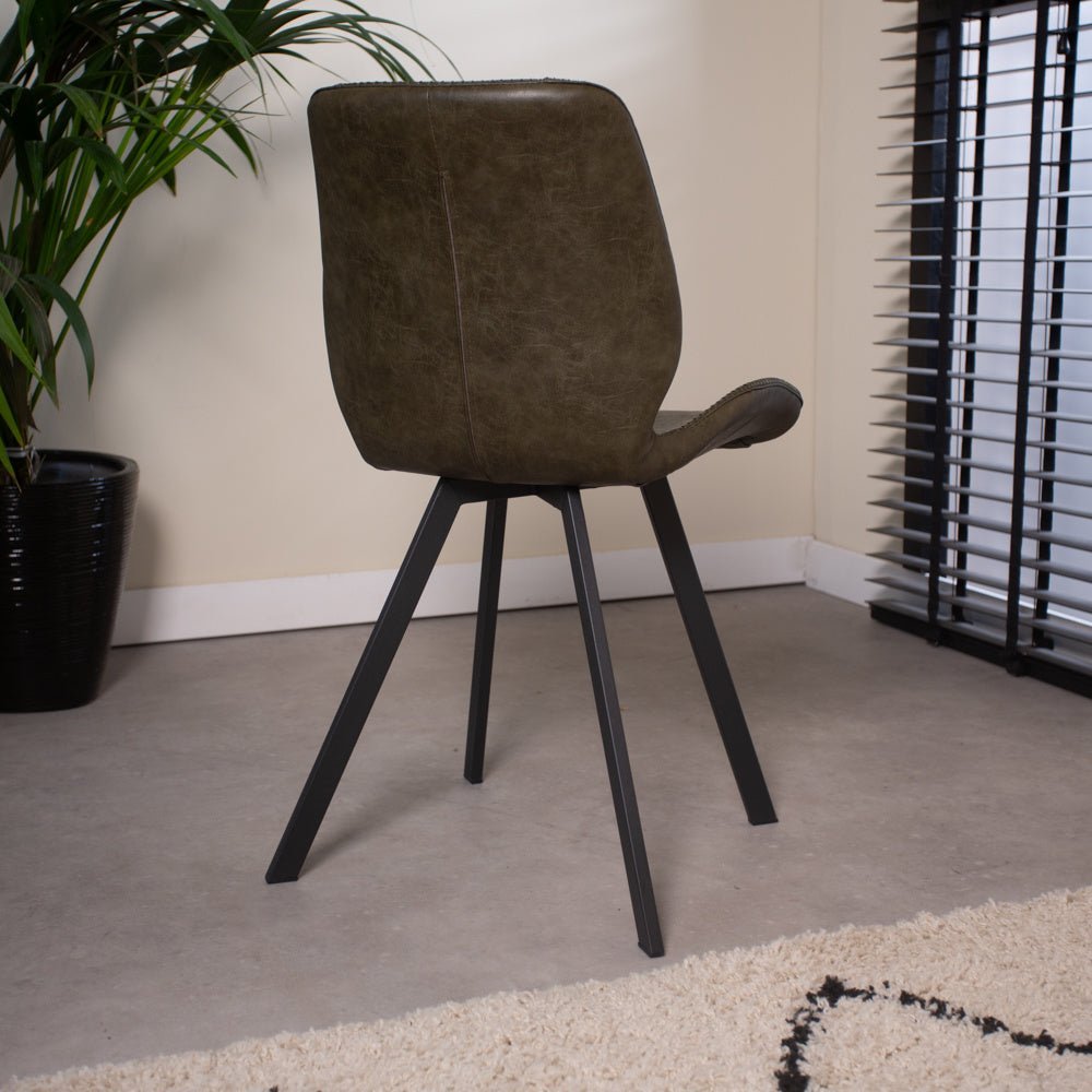 Dining room chair Barry Dimehouse Green LxWxH 69x66x48 Faux leather Atmospheric photo diagonal rear view