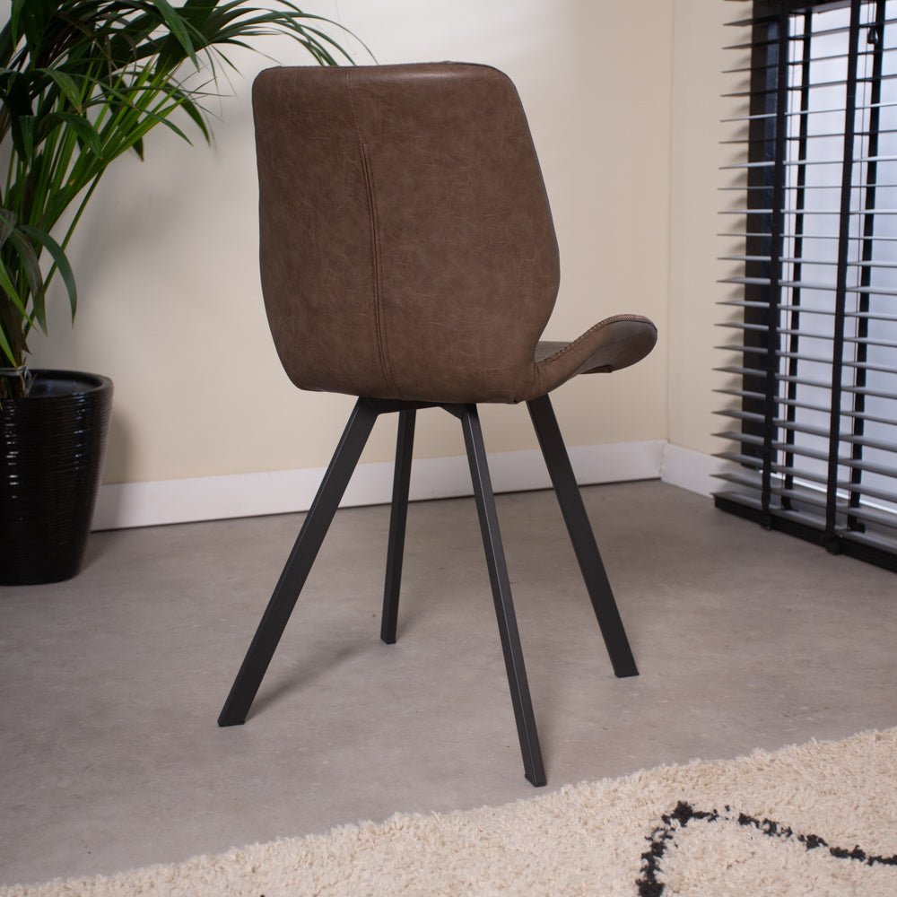 Dining room chair Barry Dimehouse Taupe LxWxH 69x66x48 Faux leather Atmospheric photo diagonal rear view