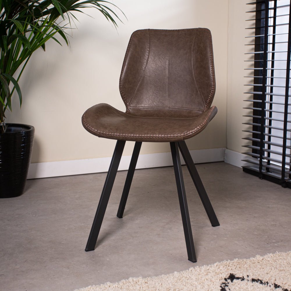 Dining room chair Barry Dimehouse Taupe LxWxH 69x66x48 Faux leather Atmospheric photo diagonal front view