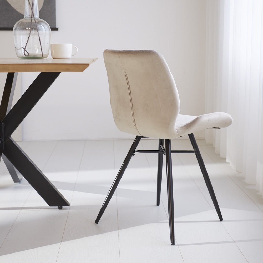 Dining room chair Beau velvet Dimehouse Beige LxWxH 71x67x49 Fabric Atmospheric photo diagonal rear view