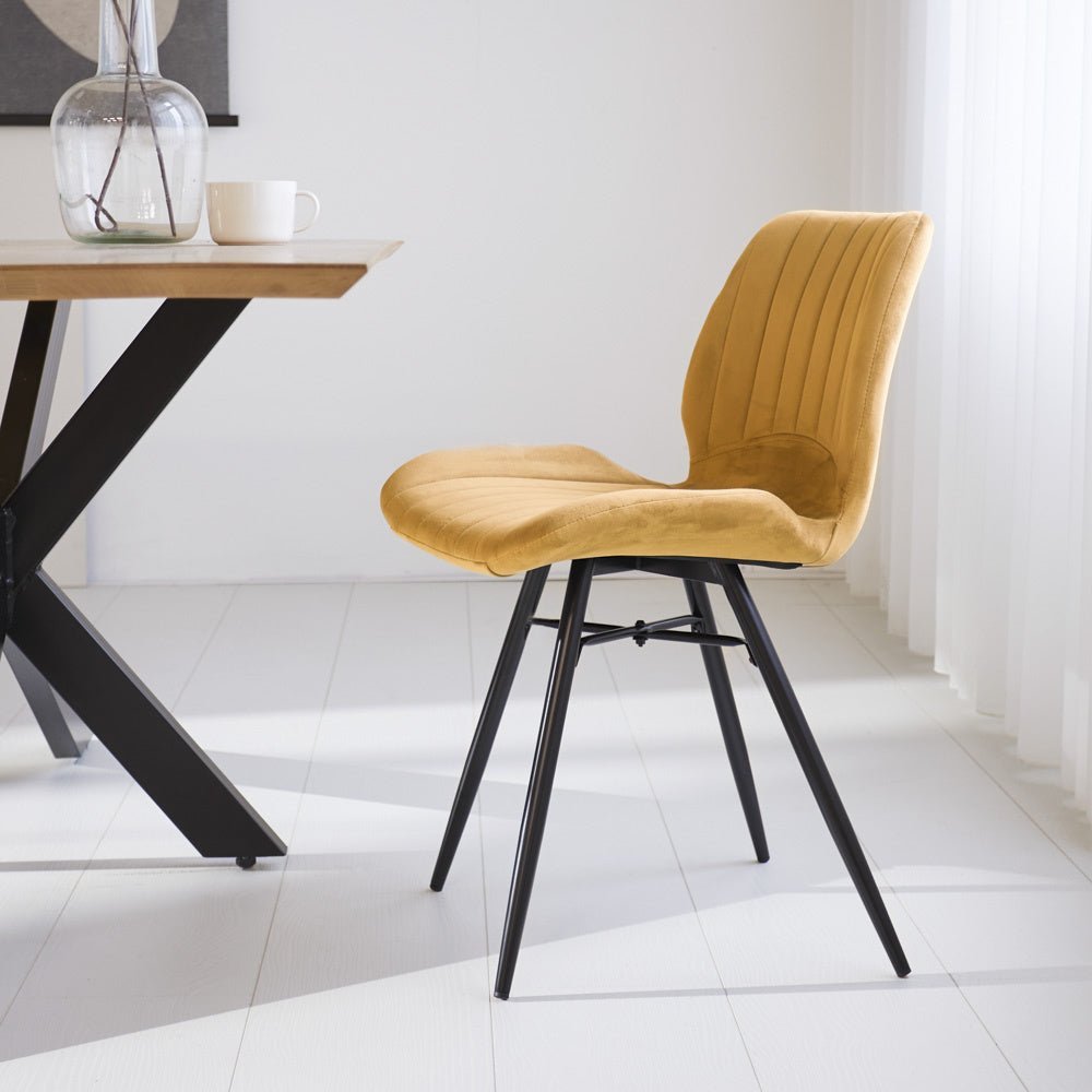 Dining room chair Beau velvet Dimehouse Yellow LxWxH 71x67x49 Fabric Atmospheric photo side view