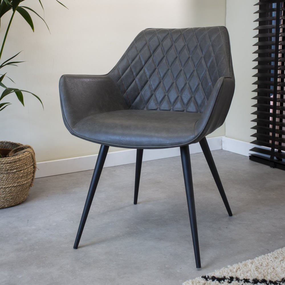 Dining room chair Cara Dimehouse Anthracite LxWxH 78x65x57 Faux leather Atmospheric photo diagonal front view