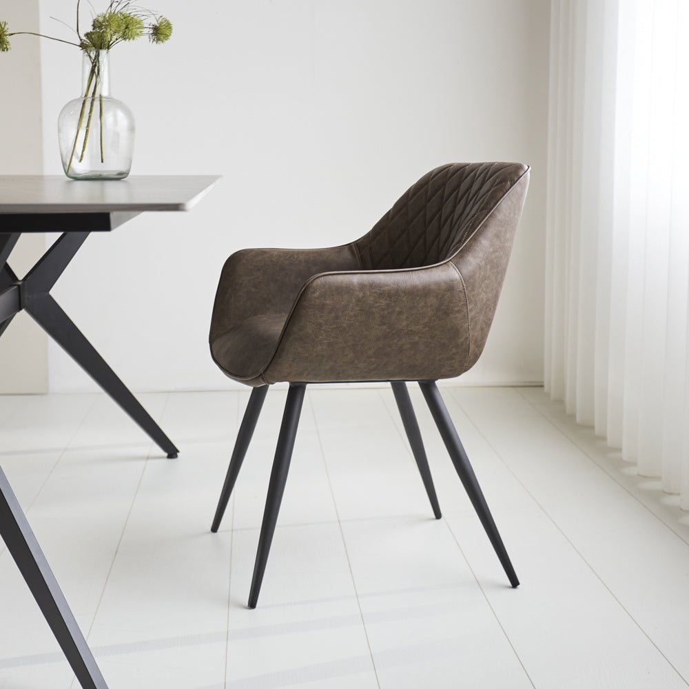 Dining room chair Cara Dimehouse Taupe LxWxH 78x65x57 Faux leather Atmospheric photo side view