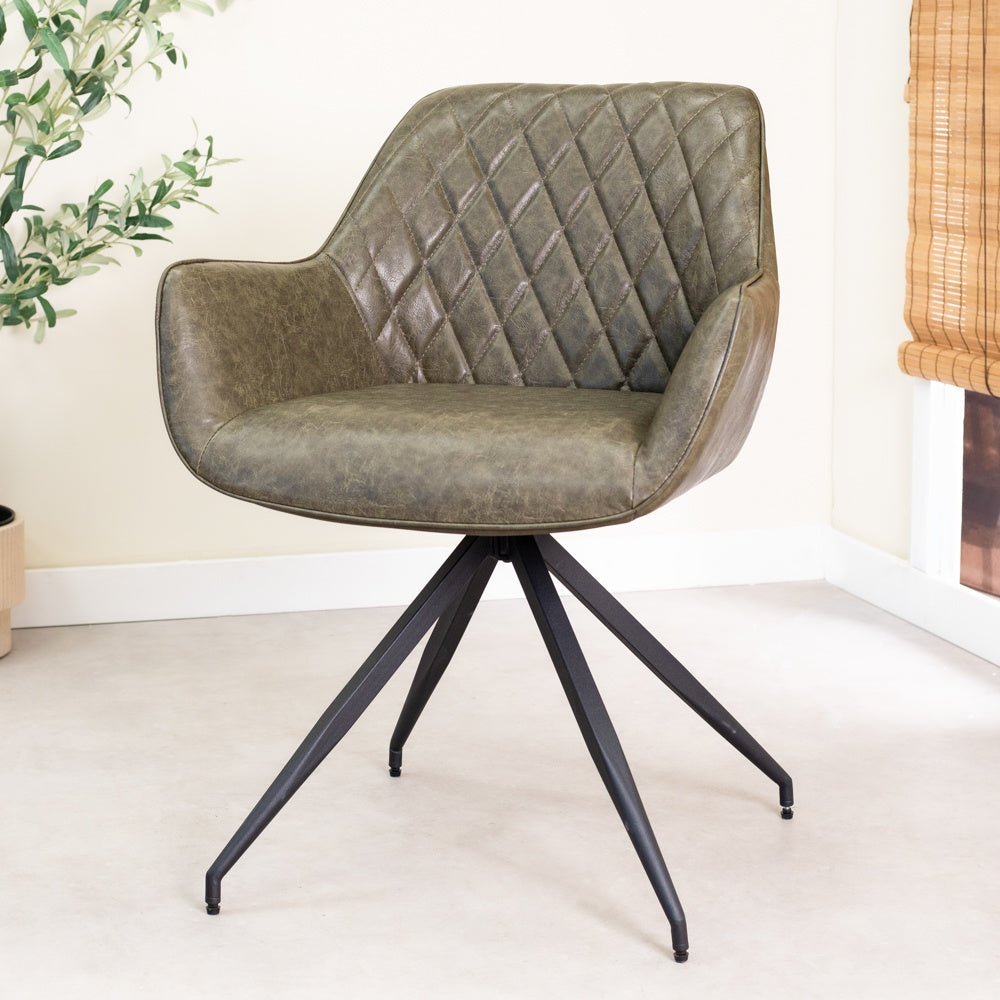 Dining room chair Gian Dimehouse Green LxWxH 73x65x50 Faux leather Atmospheric photo diagonal front view