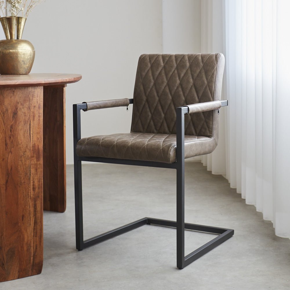 Dining room chair Ruben Dimehouse Taupe LxWxH 71x59x58 Faux leather Atmospheric photo diagonal front view