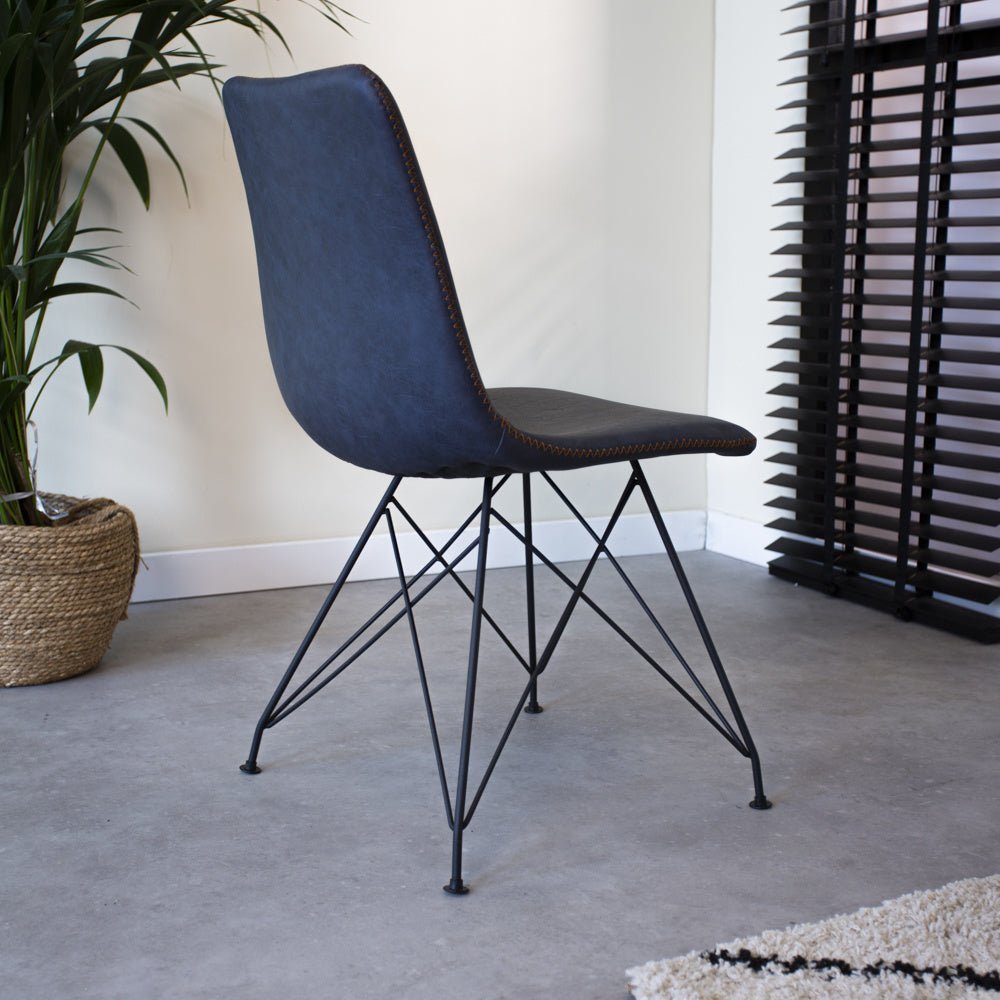 Dining room chair Viano Dimehouse Blue LxWxH 64x61x52 Faux leather Atmospheric photo diagonal rear view