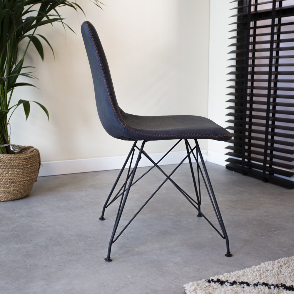 Dining room chair Viano Dimehouse Blue LxWxH 64x61x52 Faux leather Atmospheric photo side view
