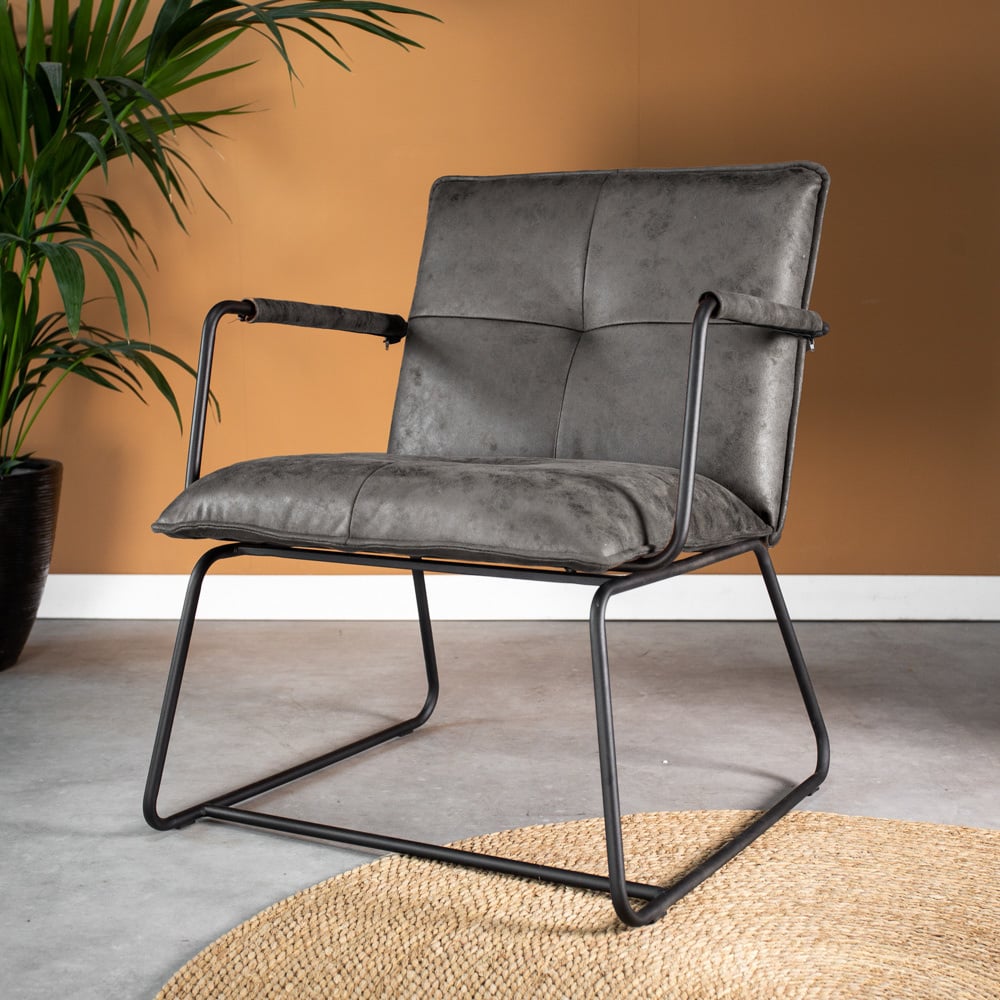 Hailey Ecoleather armchair Dimehouse Anthracite LxWxH 66x64x37 Eco-leather Atmospheric photo diagonal front view