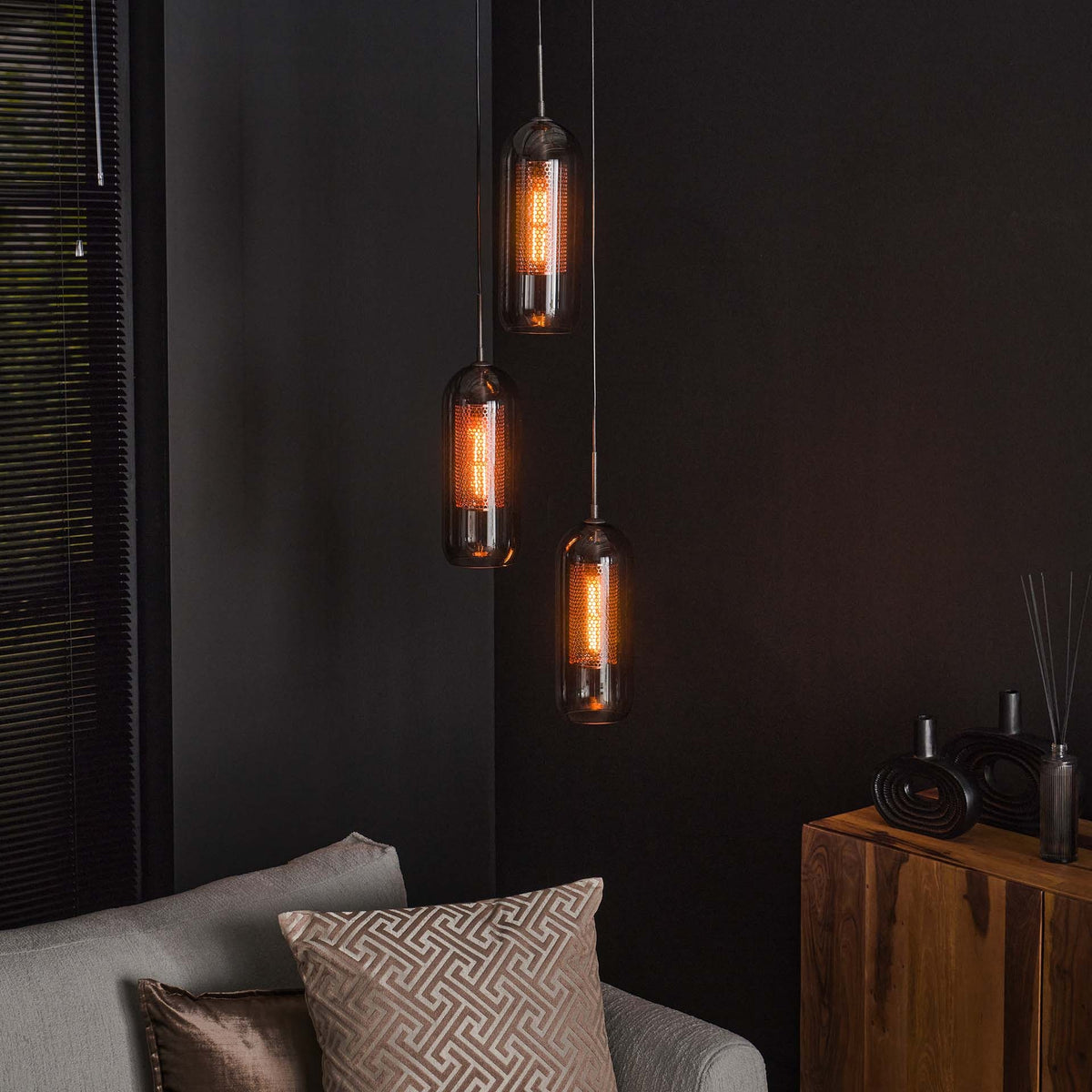 Hanging lamp Amy DH Interior Black LxWxH 81x63x24 Metal Atmospheric photo diagonal front view