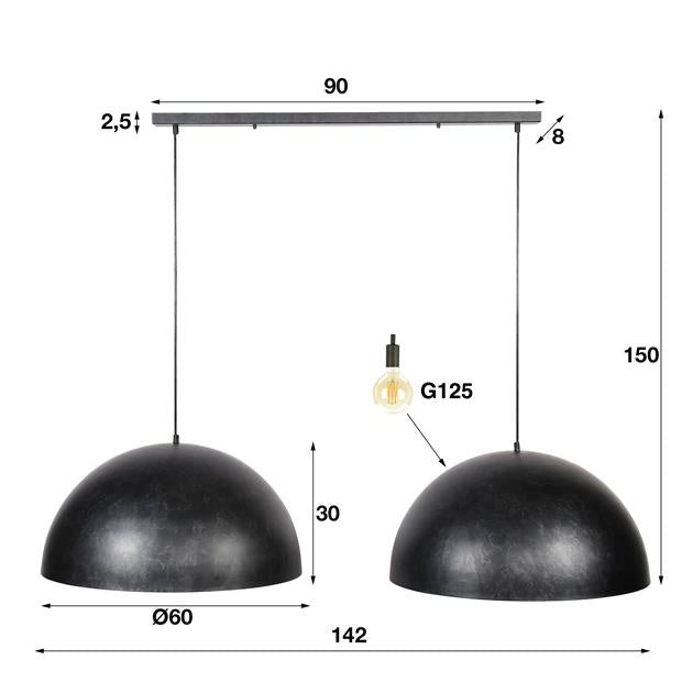 Hanging lamp Dacia DH Interior Charcoal LxWxH 128x67x38 Metal White photo size indication