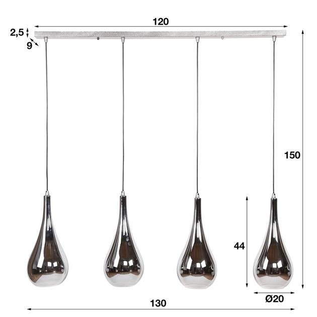 Hanging lamp Mex DH Interior Chromed LxWxH 124x61x32 Glass White photo size indication