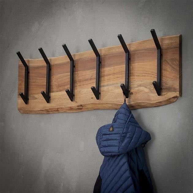 Coat rack Levi DH Interior Acacia LxWxH 105x38x15 Acacia wood Atmospheric photo diagonal front view