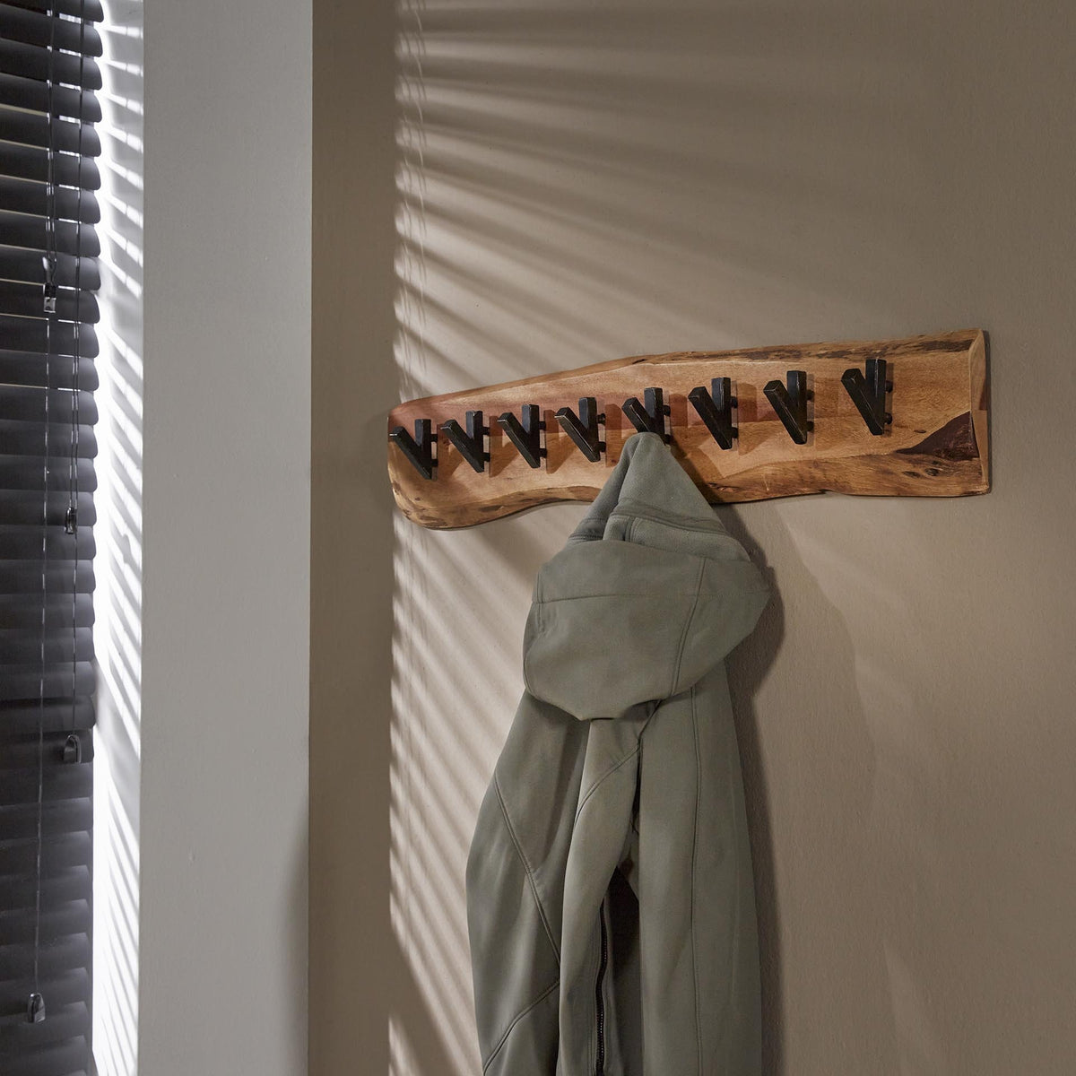 Coat rack Levi DH Interior Acacia LxWxH 92x21x15 Acacia wood Atmospheric photo in situation