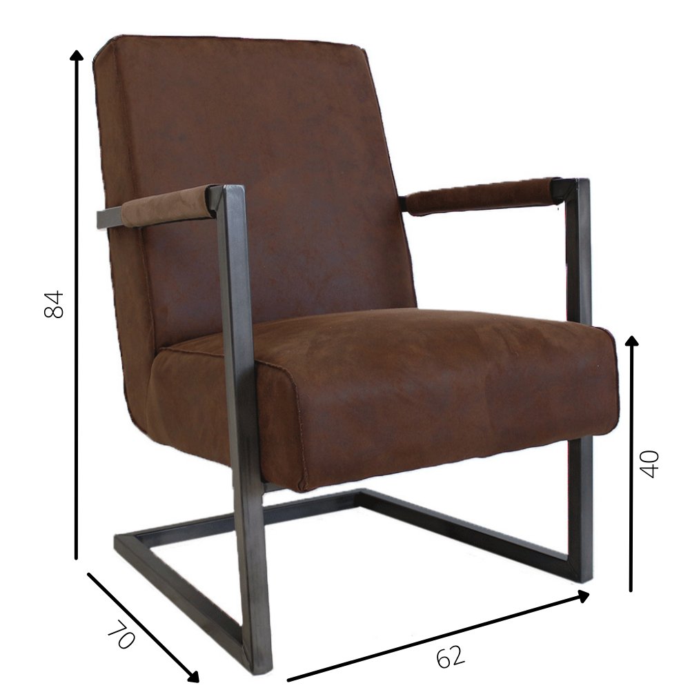 Armchair Tiger Dimehouse Brown LxWxH 69x58x41 Eco-leather White photo size indication