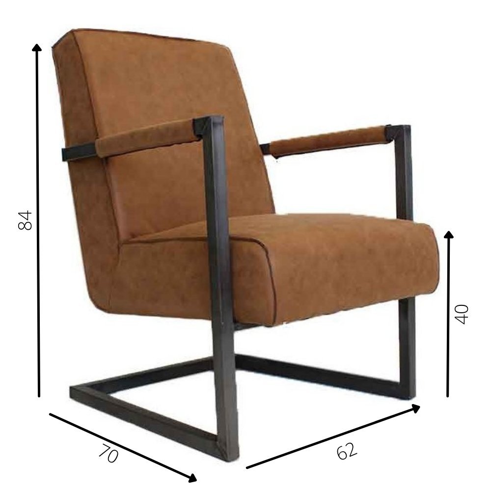 Armchair Tiger Dimehouse Cognac LxWxH 69x58x41 Eco-leather White photo size indication