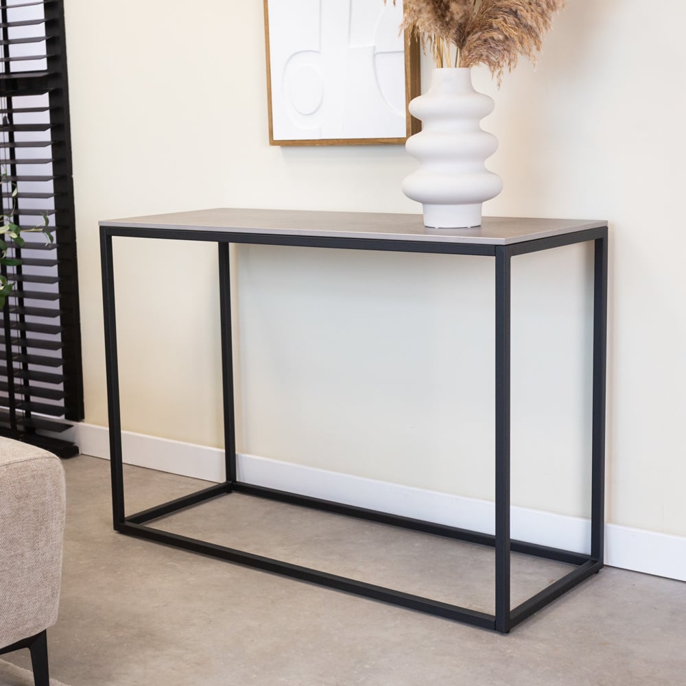 Dressing table Fien Gray Dimehouse Gray LxWxH 112x53x16 Sintered stone Atmospheric photo diagonal front view