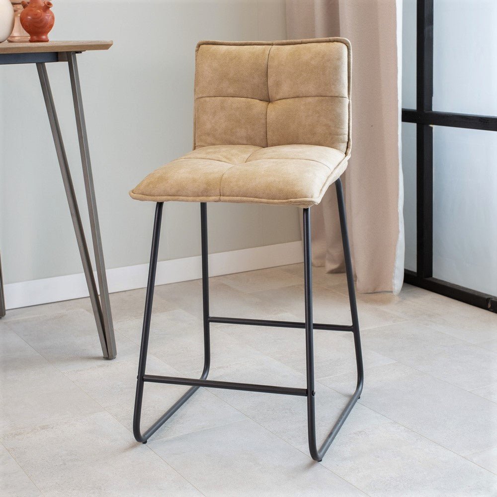 Bar stool Jelle Dimehouse Champagne LxWxH 63x56x49 Microfiber Atmospheric photo diagonal front view