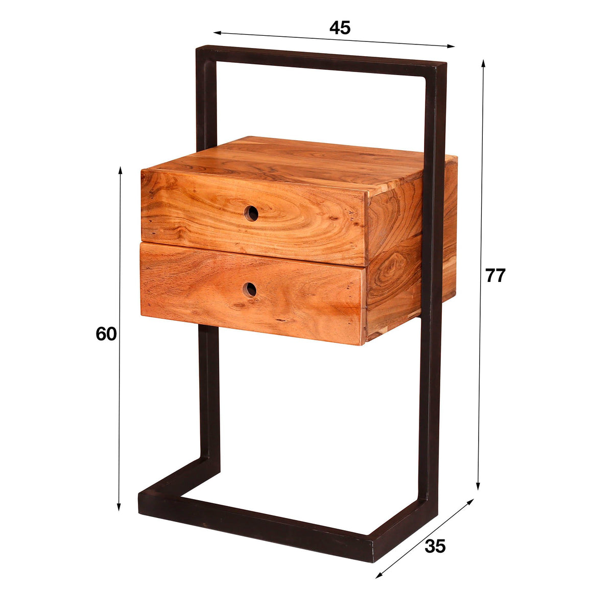 Bedside table Camila 2L DH Interior Acacia LxWxH 82x50x30 Acacia wood White photo size indication