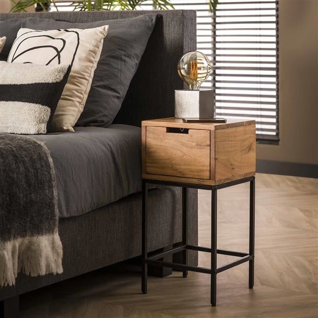 Bedside table Lou DH Interior Acacia LxWxH 62x32x32 Acacia wood Atmospheric photo diagonal front view