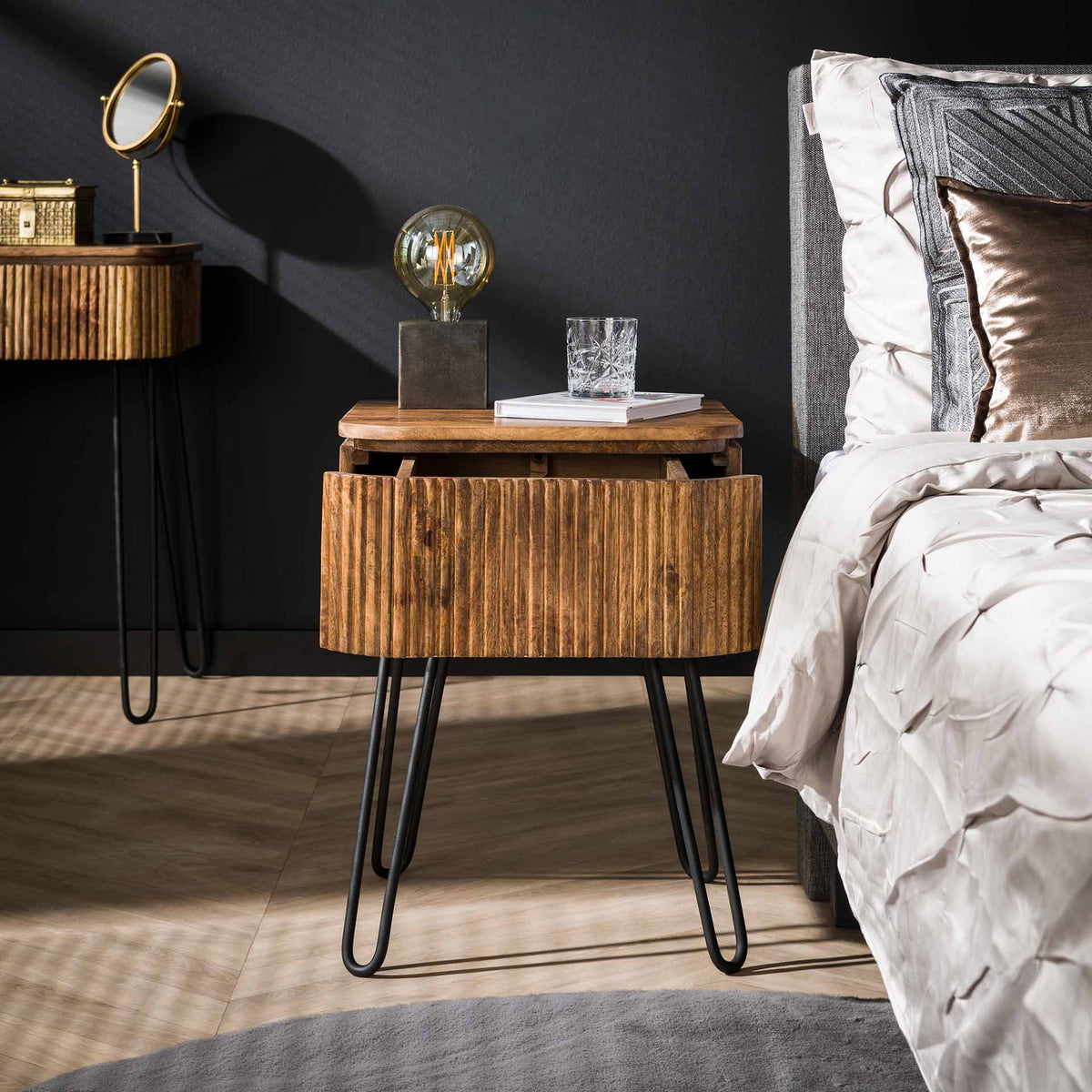 Bedside table Maria DH Interior Mango LxWxH 51x46x28 Mango wood Atmospheric photo front view