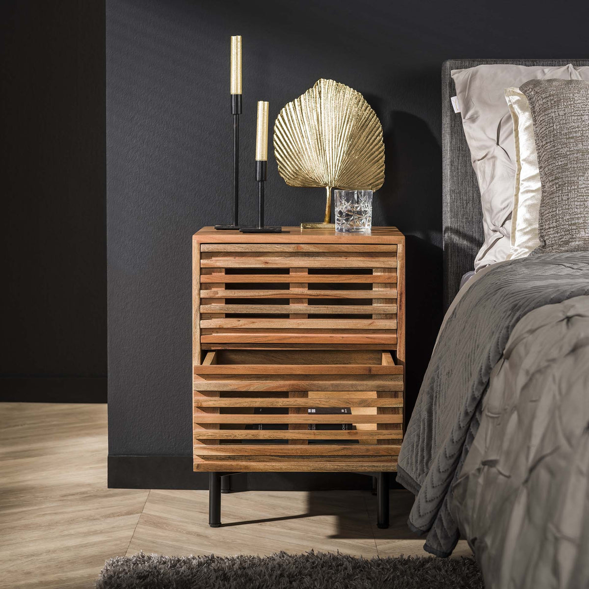 Bedside table Monja DH Interior Acacia LxWxH 70x53x43 Acacia wood Ambient photo front view