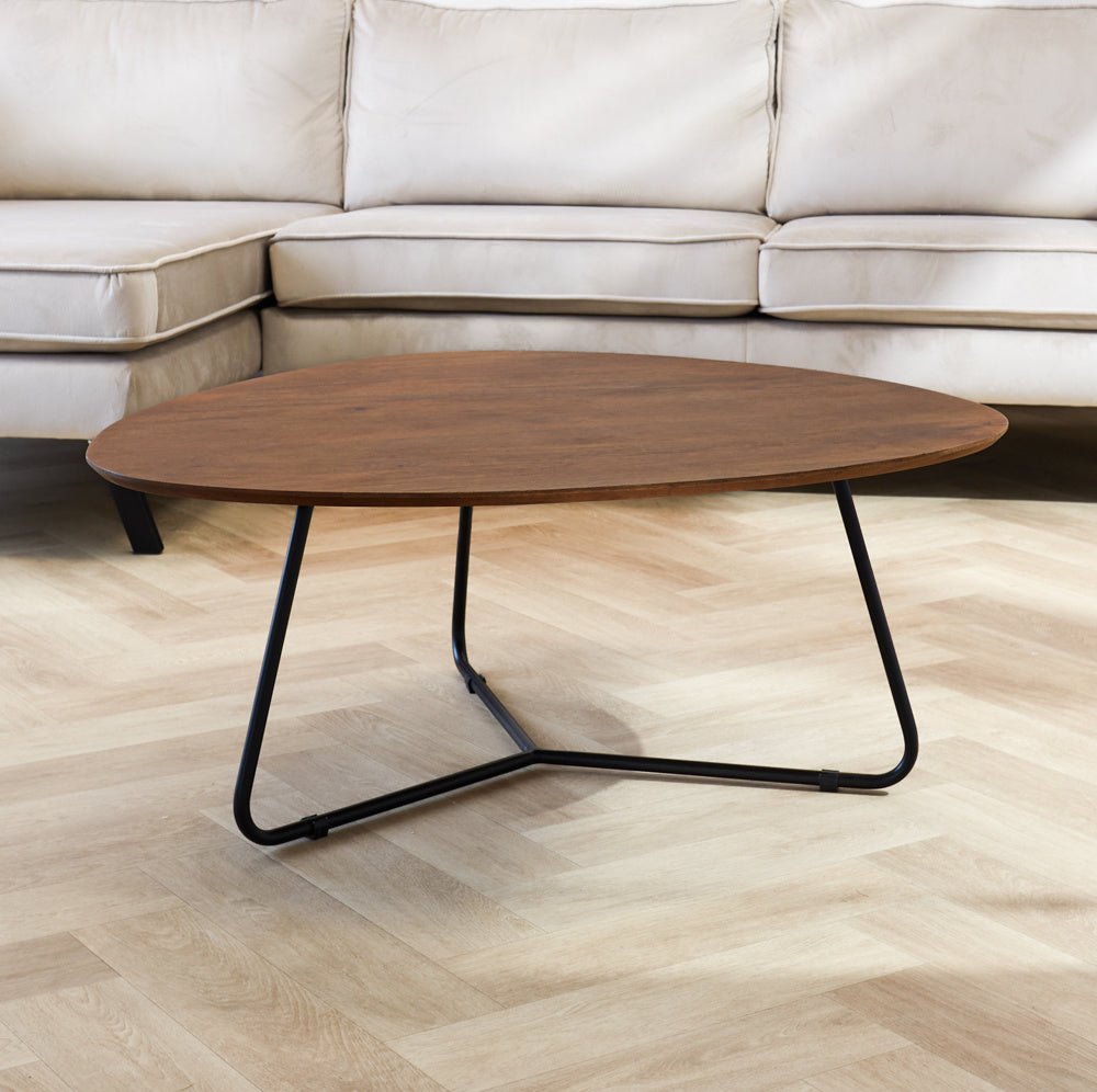 Coffee table Zoë Walnut Dimehouse Brown LxWxH 91x82x23 Mango wood Atmospheric photo diagonal front view