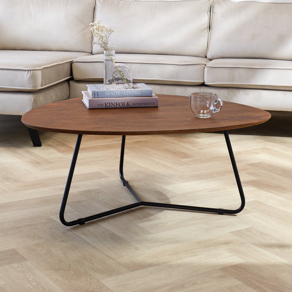 Coffee table Zoë Walnut Dimehouse Brown LxWxH 91x82x23 Mango wood Atmospheric photo diagonal front view